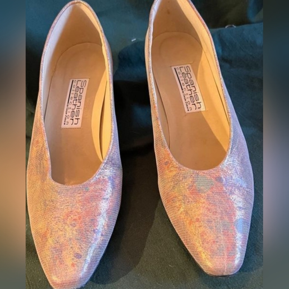 Spanish Leather Collection Women's Block Heel Metallic Pumps Pink Gold Size 8.5